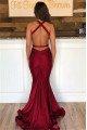 Simple Burgundy Halter Open Back sleeveless Mermaid Prom Dresses