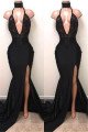 Sexy Black High Neck Side Slit Mermaid Prom Dresses With Appliques