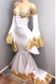 Chic White Sweetheart Long Sleeves Mermaid Prom Dresses With Appliques