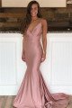 Simple Dusty Pink Spaghetti Straps Sleeveless Mermaid Prom Dresses