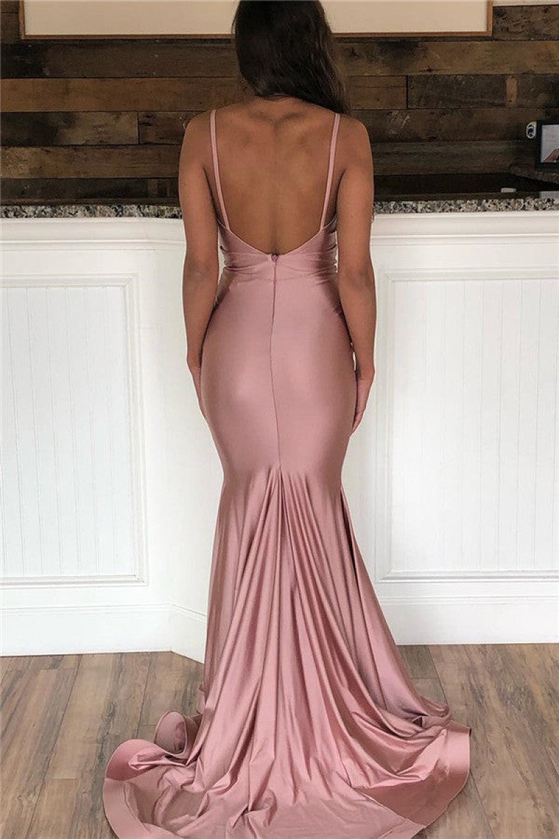 Simple Dusty Pink Spaghetti Straps Sleeveless Mermaid Prom Dresses