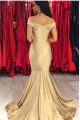 Simple Beige Off Shoulder Mermaid Prom Dresses With Ruffles