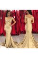 Simple Beige Off Shoulder Mermaid Prom Dresses With Ruffles