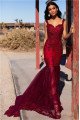 Chic Burgundy Square Mermaid Prom Dresses With Appliques