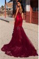 Chic Burgundy Square Mermaid Prom Dresses With Appliques