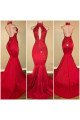 Modern Red High Neck Keyhole Mermaid Prom Dresses With Crystal