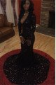 Special Black V-neck Sequins Long Sleeves Mermaid Prom Dresses