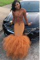 Sexy Orange Long Sleeves Puffy Layers Mermaid Prom Dresses With Appliques