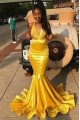 Sparkle Gold Halter Velvet Mermaid Prom Dresses With Appliques