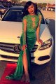 Sexy Green Open Back Long Sleeves Velvet Mermaid Prom Dresses With Appliques