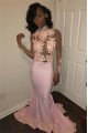 Charming Pink High Neck Long Sleeves Mermaid Prom Dresses With Appliques