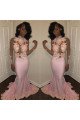 Charming Pink High Neck Long Sleeves Mermaid Prom Dresses With Appliques