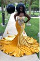 Generous Gold Sweetheart Velvet Oversize Mermaid Prom Dresses With Crystal