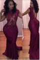 Chic Burgundy High Neck Open Back Sheath Prom Dresses With Crystal