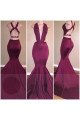 Sexy Burgundy V-neck Open Back Appliques Mermaid Prom Dresses