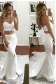 Simple White Sweetheart Front Slit Two Pieces Prom Dresses