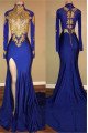 Elegant Royal Blue Long Sleeves keyhole Mermaid Prom Dresses With Appliques