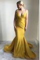 Simple Yellow Spaghetti Straps Open Back Mermaid Prom Dresses