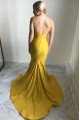 Simple Yellow Spaghetti Straps Open Back Mermaid Prom Dresses