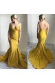 Simple Yellow Spaghetti Straps Open Back Mermaid Prom Dresses