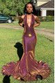 Sparkle Purple Sequins Halter Backless Mermaid Prom Dresses