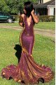 Sparkle Purple Sequins Halter Backless Mermaid Prom Dresses