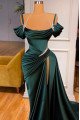 Elegant Dark Green Off Shoulder Sheath Prom Dresses With Crystal