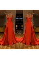 Simple Red Spaghetti Straps Side Slit A-line Prom Dresses