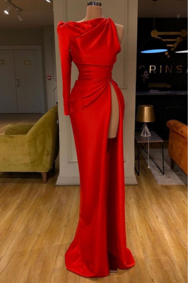 Fashion Burgundy Jewel Side Slit Sheath Prom Dresses