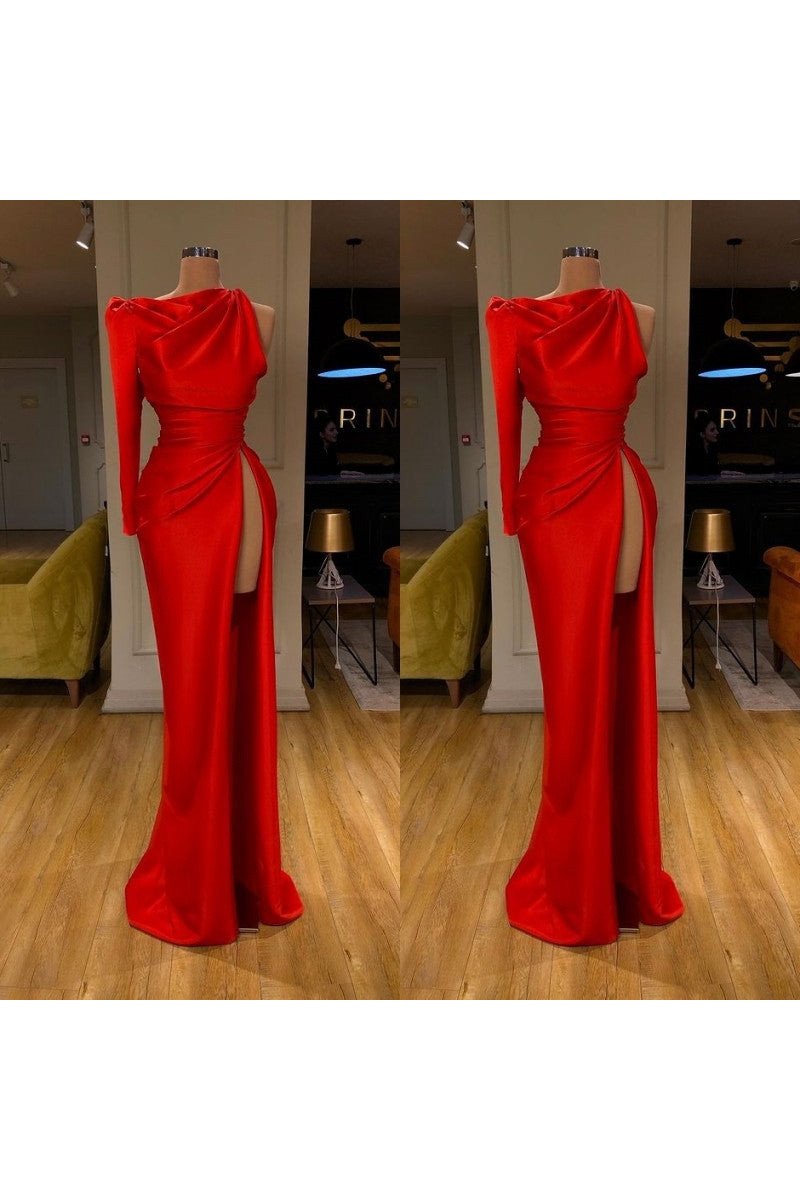 Fashion Burgundy Jewel Side Slit Sheath Prom Dresses