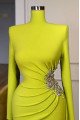 Gentle Green High Neck Long Sleeves Sheath Prom Dresses With Crystal