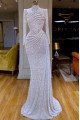 Modern White Sequins High Neck Long Sleeves Sheath Prom Dresses