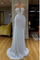 Sparkle White Sequins Strapless Sheath Prom Dresses