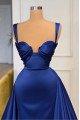 Elegant Dark Blue Spaghetti Straps Sheath Prom Dresses With Panel Train