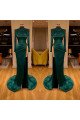 Modern Dark Green High Neck Side Slit Sheath Prom Dresses With Crystal