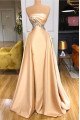 Lovely Champagne Strapless Court Train Sheath Prom Dresses With Crystal