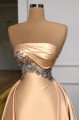 Lovely Champagne Strapless Court Train Sheath Prom Dresses With Crystal