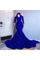 Gorgeous Royal Blue Halter Long Sleeves Sequins Mermaid Prom Dresses