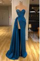 Fashion Dark Blue Sweetheart Side Slit Sheath Prom Dresses With Appliques