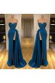 Fashion Dark Blue Sweetheart Side Slit Sheath Prom Dresses With Appliques