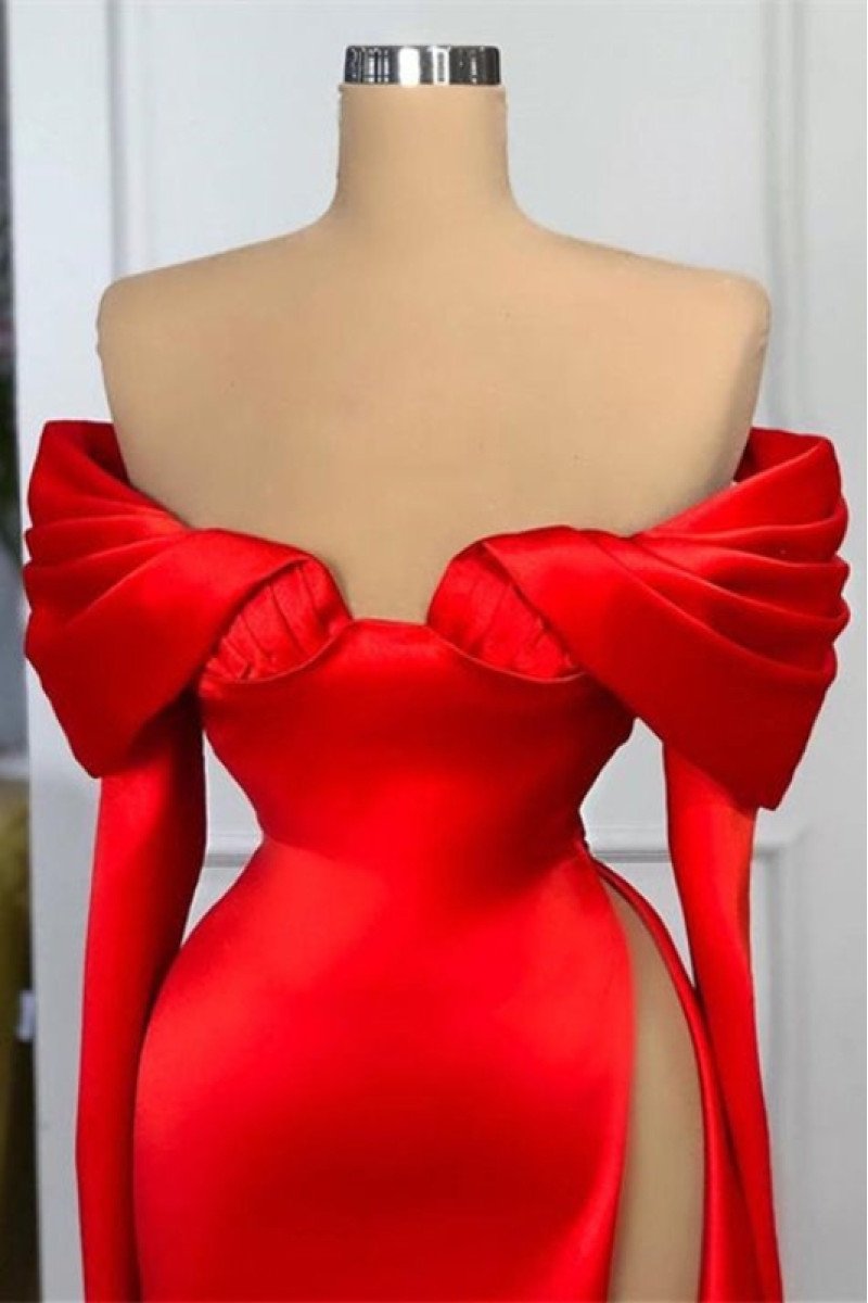 Beautiful Red Off Shoulder Long Sleeves Sheath Prom Dresses