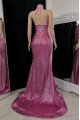 Sexy Fuchsia Halter Front Slit Sequins Mermaid Prom Dresses