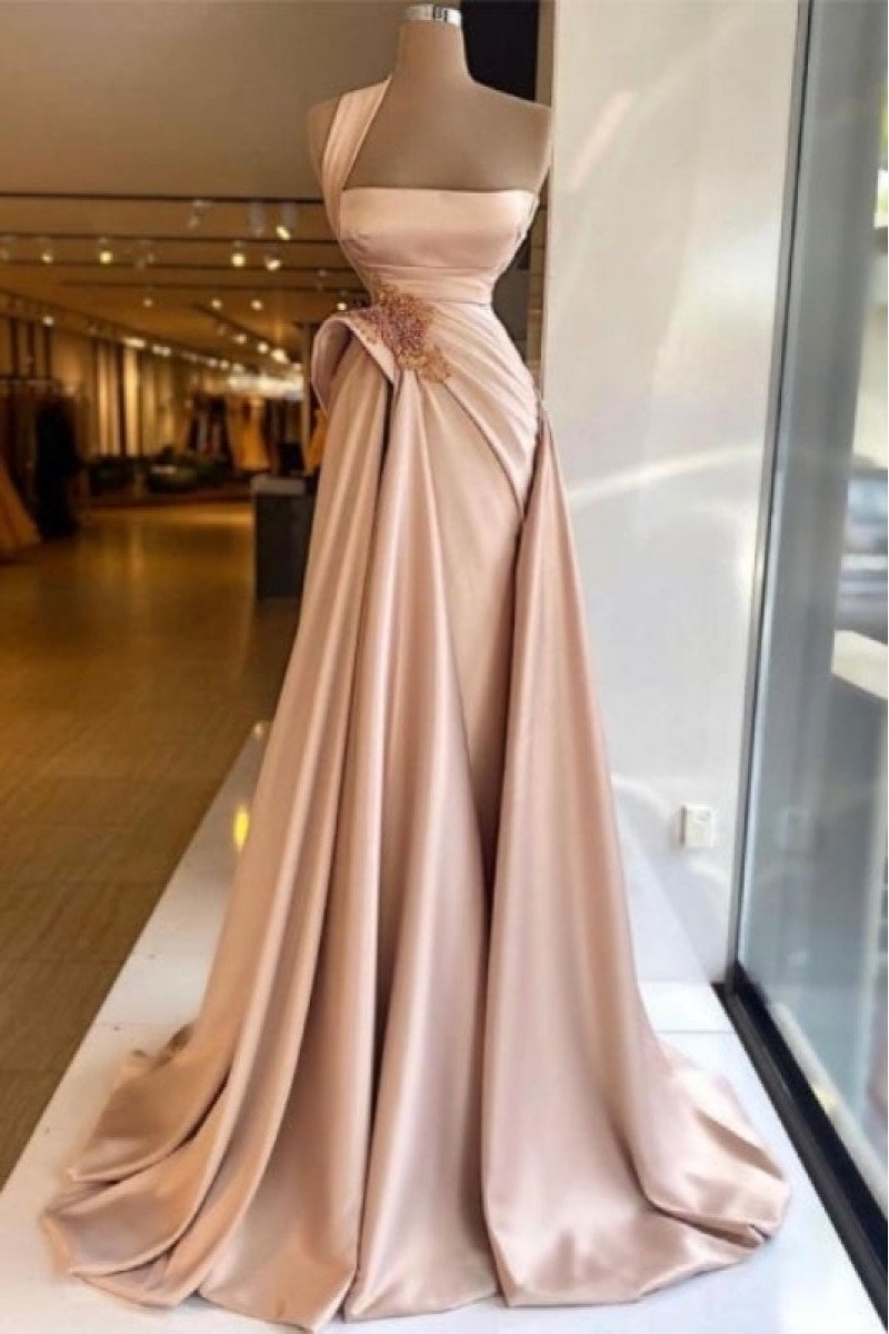 Chic Coral One Shoulder Sheath Prom Dresses With Appliques