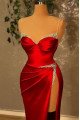 Charming Burgundy Spaghetti Straps Side Slit Sheath Prom Dresses With Crystal