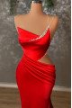 Sexy Red One Shoulder Mermaid Prom Dresses With Court Train