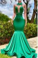 Sexy Green Halter Backless Mermaid Prom Dresses With Appliques