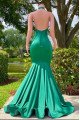 Sexy Green Halter Backless Mermaid Prom Dresses With Appliques