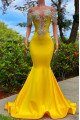 Modern Yellow Off Shoulder Beading Mermaid Prom Dresses With Crystal