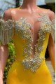 Modern Yellow Off Shoulder Beading Mermaid Prom Dresses With Crystal