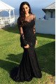 Fashion Black Jewel Long Sleeves Appliques Mermaid Prom Dresses